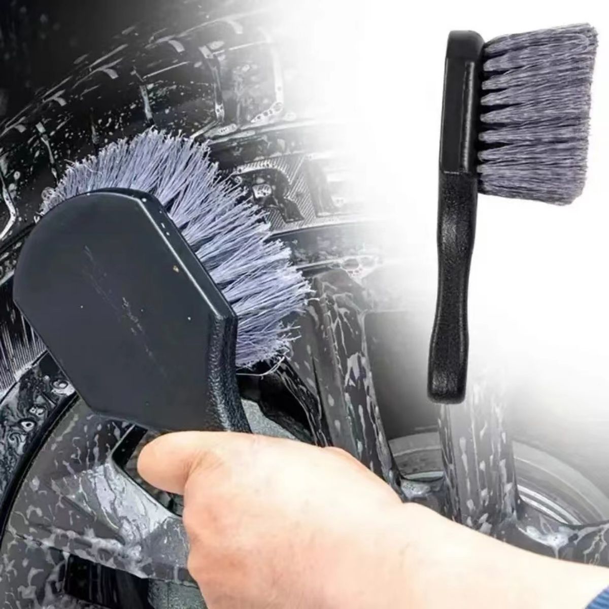 Car Cleaning Brush - 車のホイールクリーニングブラシ ディテールブラシ ショートハンドル タイヤリム洗浄ブラシ 車両清掃メンテナンスアクセサリーセット 自動車用