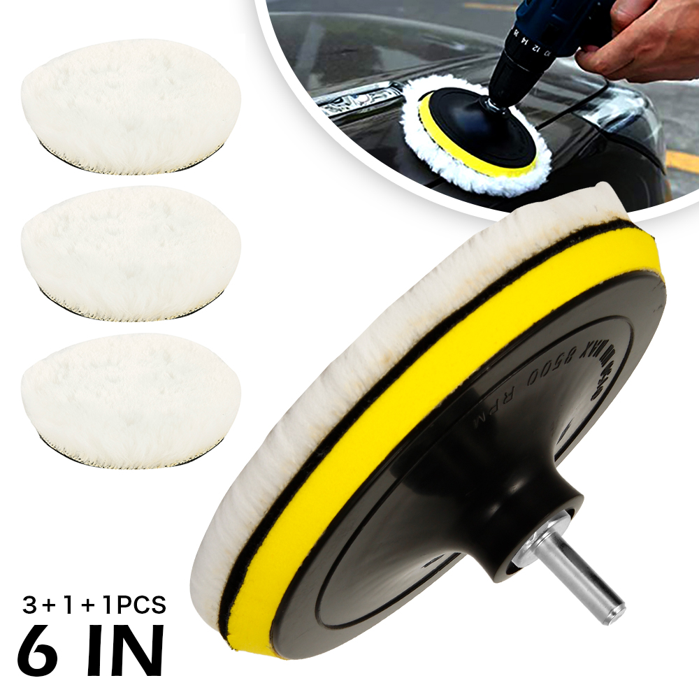 Polish Pad Set Buffer - 5個セット 車磨きパッド 6インチ ウールバフ研磨パッドキット 自動車バッファー研磨機 ボンネットパッド