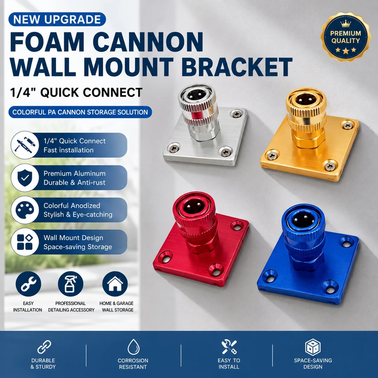1/4クイックコネクトフォームキャノン壁掛けブラケットアルミ - Foam Cannon Car Wash のレビューと価格