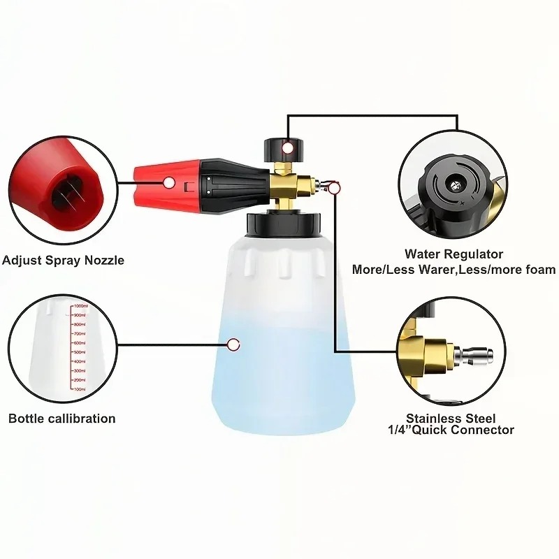調整可能なスノーフォームランス 1L 大型ボトル 1/4クイ - Foam Cannon Car Wash のレビューと価格